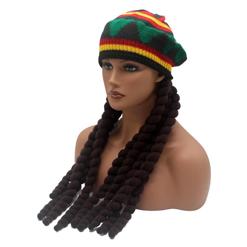 Fake Braids Dress Up Knitted Hat, Autumn and Winter Jamaican Color Matching Hat, Halloween Cos Reggae Hat