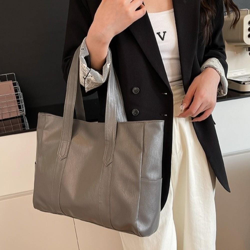 PU Commuting Handbag Minimalist Large Capacity Bag Versatile Soft Leather Bag  Shopping