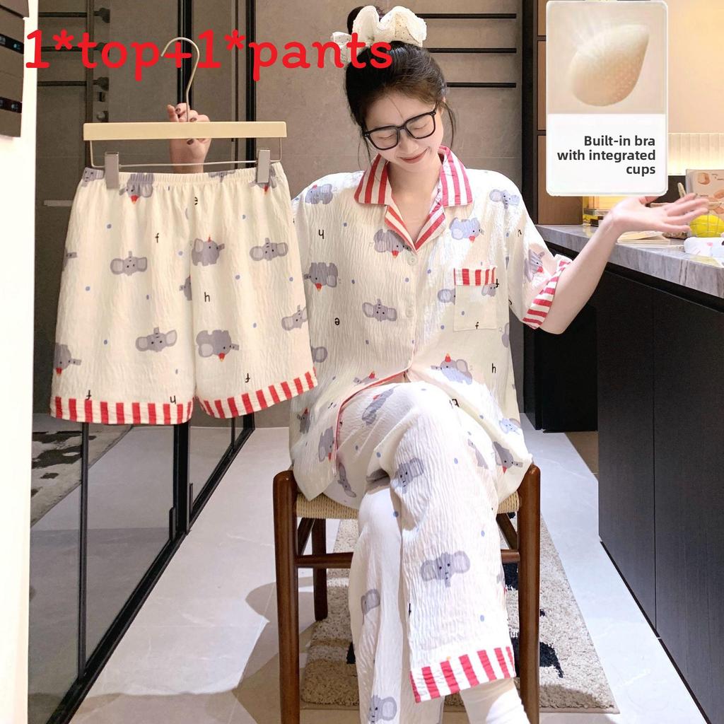 Cloud Cotton Sleepwear Set For Women With Chest Padding Summer Casual Homewear For Girls