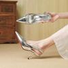 Fashion spring and summer new high-end pointed rhinestone bow silver patent leather high heels women
