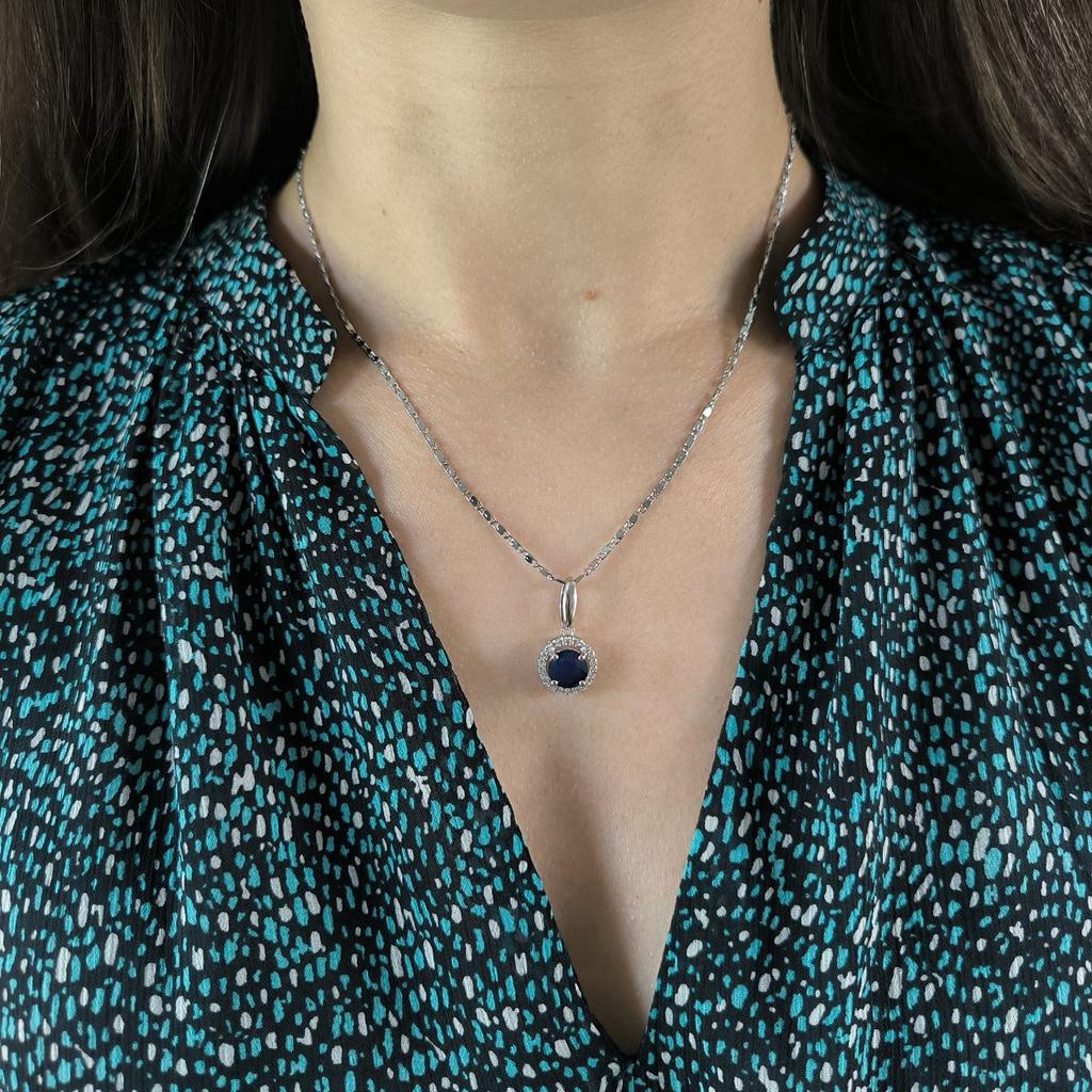 Серебряная подвеска с сапфиром 2.995ct, фианитами (2180883)