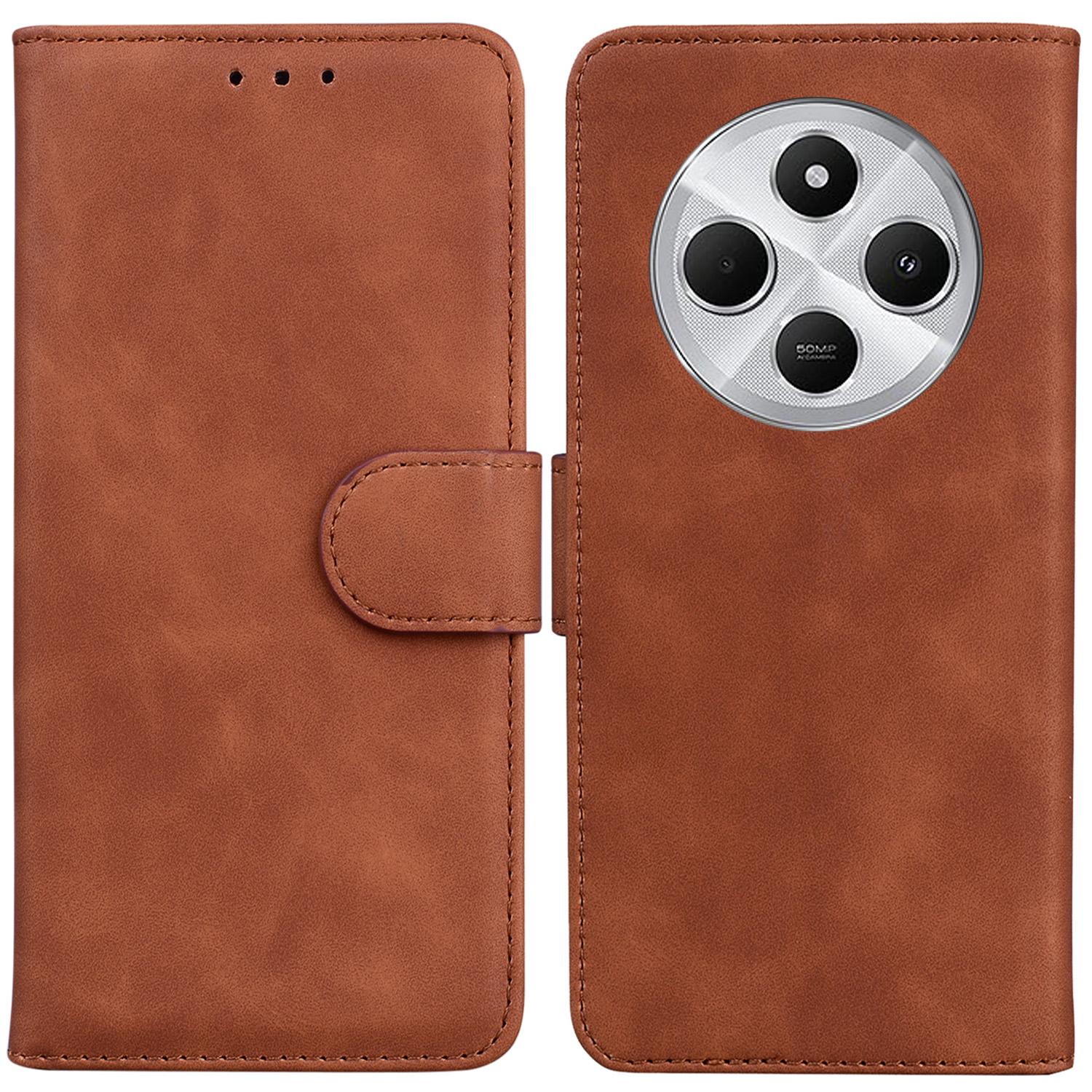 

For Xiaomi Poco C75 4G/Redmi 14R 5G/14C 4G Case Solid Color Leather Wallet Phone Cover Brown