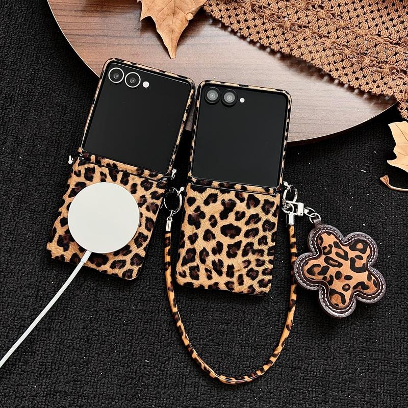 Leather Leopard Print For Magnetic Phone Case For Samsung Galaxy Z Flip 7 6 5 4 Flip7 FE W23 W24 Flip Cases with Hand Rope Cute Cases Magsafe