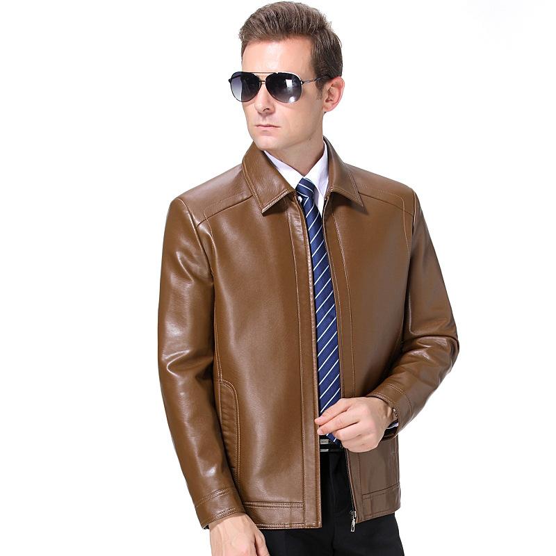 Echtlederjacke für Herren mittleren Alters, Herbst- und Winterreverslederjacke, Papas Outfit, plus Samt, verdickte Lederjacke, trendig
