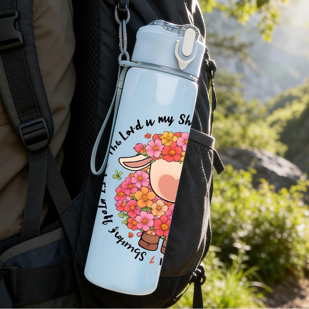 1PC Floral Sheep Circle Text 750ml Color Plastic Sports Water Bottle Leakproof Flip Straw Lid Suitable for Sports Office Home Use