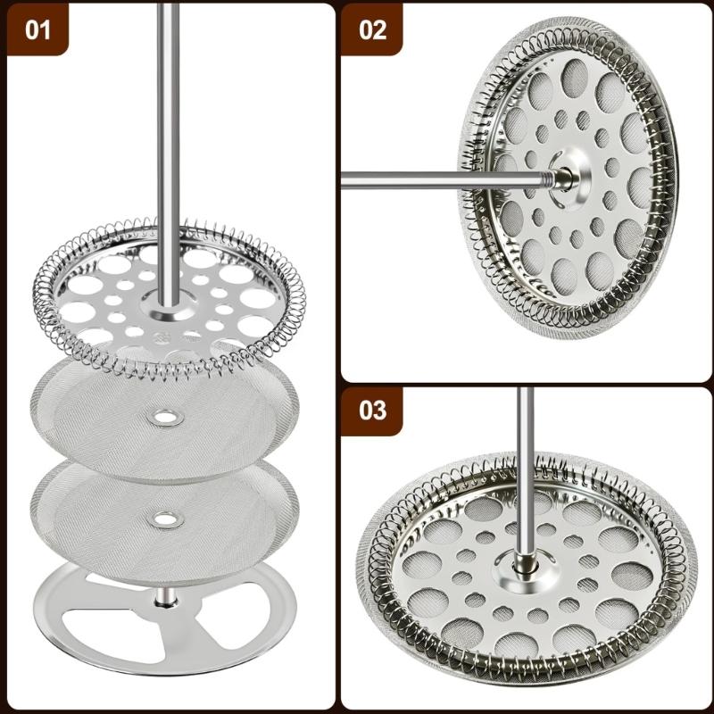 Universal 4In French Press Filter Replacements Set Includes Spirals and Crosses Disk Stainless Steel Plunger and Screens