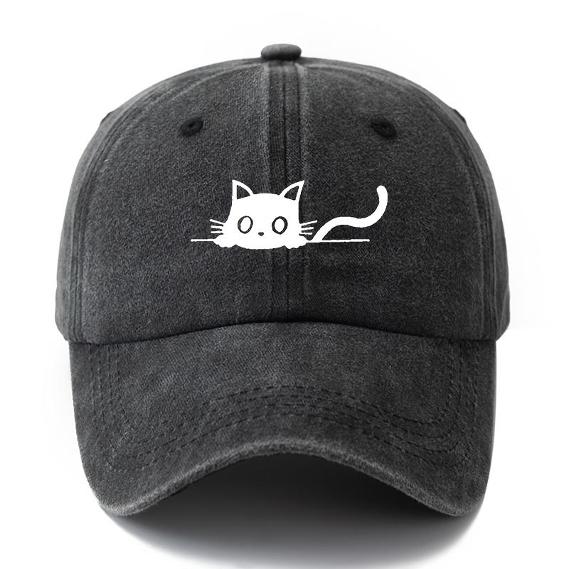 Printed cat baseball cap cartoon curved brim adjustable size unisex duckbill cap outdoor cycling fishing hat