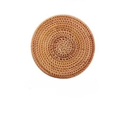 Placemat Pad Coasters Kitchen Table Mats Rattan Coaster Bowl Mats Padding Mat Insulation Pad Round Placemats Woven Hand-made 8CM