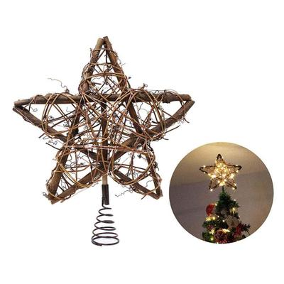 Rattan Star LED Tree Topper, Christmas Tree Topper Decoration, Battery Operated 3 AA Batteries Not Included, Metal Spiral Wire