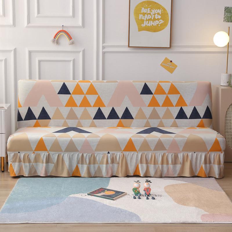 Stretch Armless Futon Cover with Skirt Printed Folding Sofa Bed Cover Washable Sofa Couch Cover Furniture Bed Protector S M L