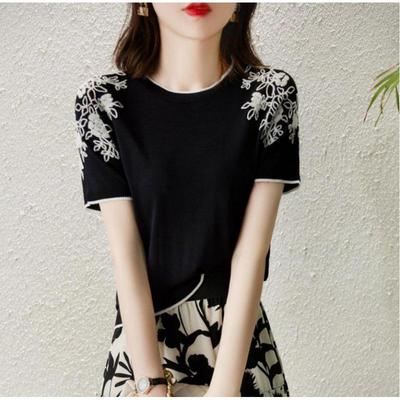 Dámské letní pletené tričko s krátkým rukávem Design Elegantní Slim Top