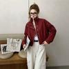 Womens Stand Collar Zip-Up Short Utility Jacket 2026 Korean Style Loose Fit Casual Outerwear