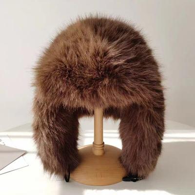 Plush Lei Feng Hat Solid Color Women Winter Hat Thermal Faux Fox Fur Beanie Hat with Long Ear Protection