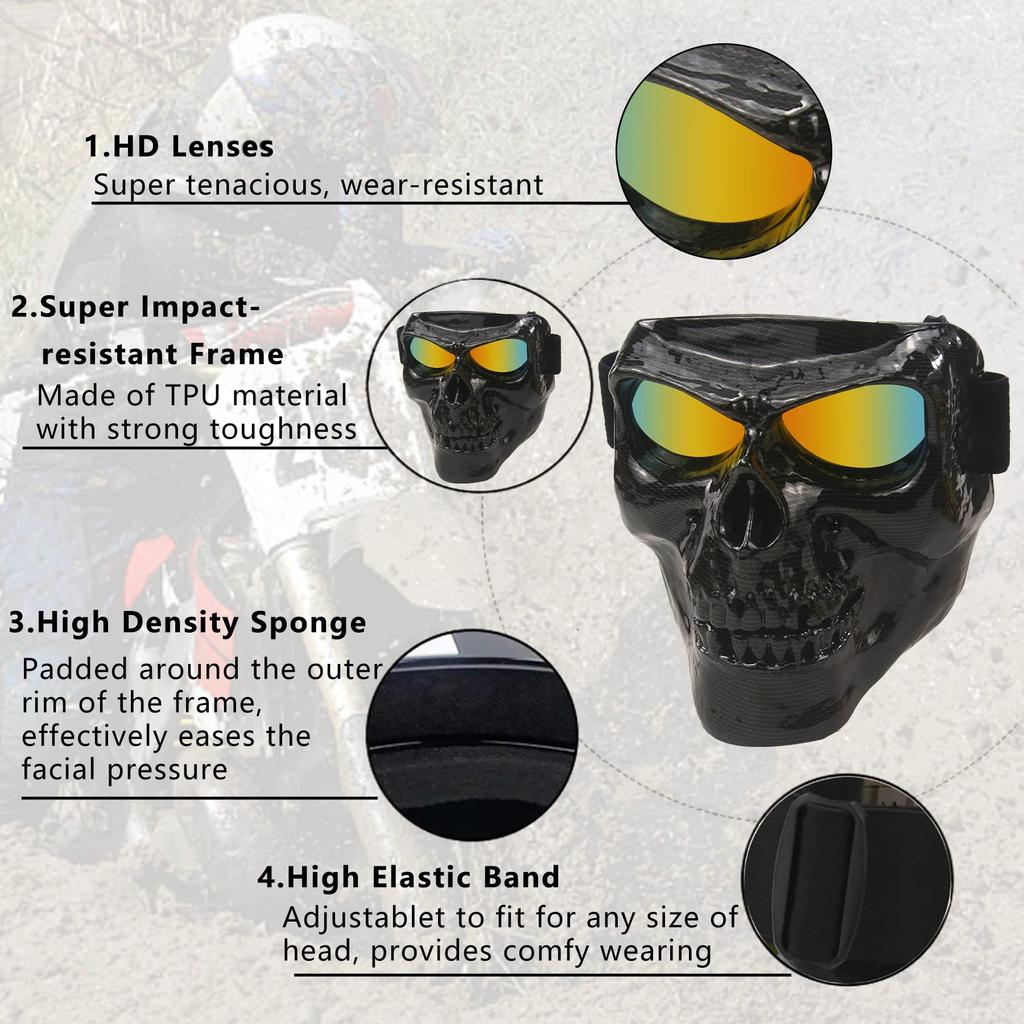 BOROLA Motorcycle Goggles Skull Motocross Sunglasses Cosplay (E Series Carbon Fiber)