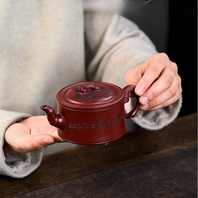

200ml Yixing Purple Clay Teapots Handmade Bamboo Pot Raw Ore Dragon s Blood Sand Tea Brewing Kettle With Filter Zisha Tea Set
