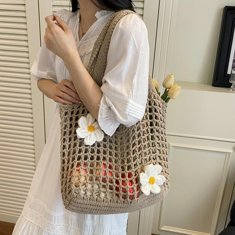 Lässige hohl gestrickte große Einkaufstasche Designer handgefertigt gewebt Frauen Schultertaschen Luxus Sommer Strandtasche Shopper Geldbörsen