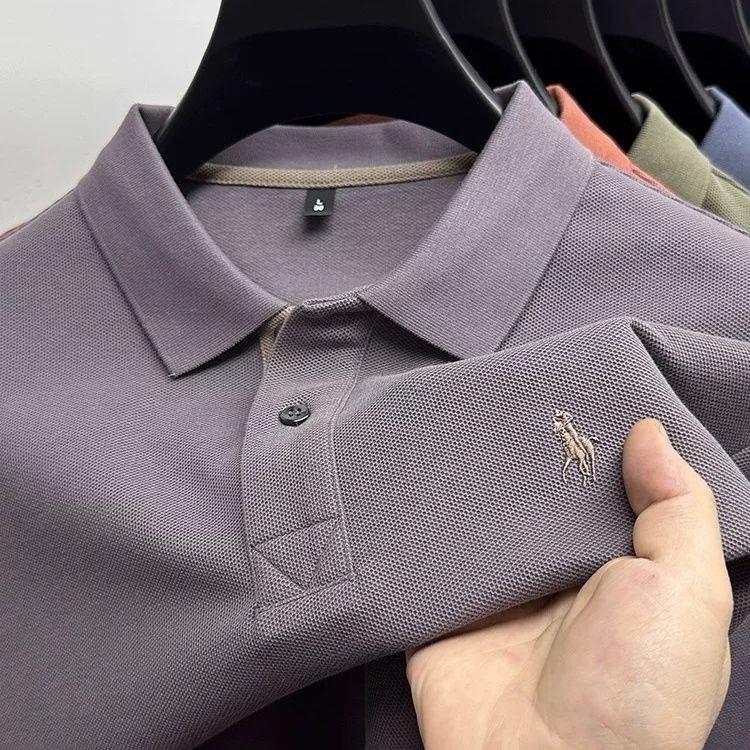 STORN 100% Czysta Bawełna Marka Premium Męska Koszulka Polo z Długim Rękawem Moda Personalizacja Haft z Koniem Klasyczny T-shirt Paul