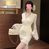 Plus Size Lace Patchwork Flare Sleeve Bodycon Dress for Women - Slimming Autumn/Winter Style