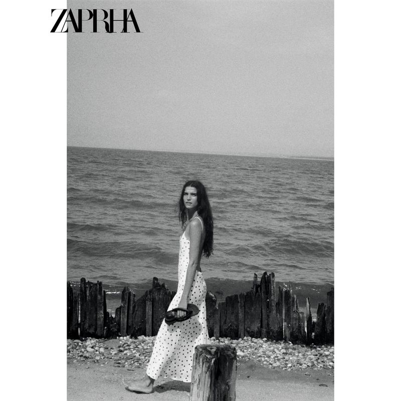 Zaprha 2025 Summer New Vacation V-neck Backless Polka Dot Silk Satin Texture Midi Dress 3067214