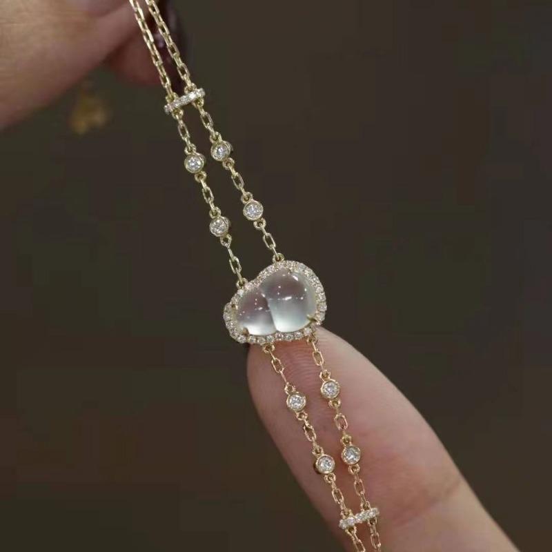 Natural Ice seed Chalcedony bangles Light Luxury Elegant  Inlaid Crystal Gourd charm bracelet for women Fresh New Jewelry