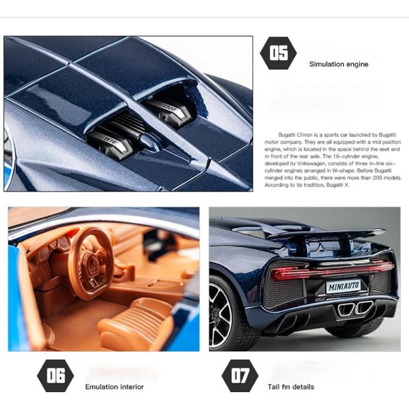 1/32 Bugatti Chiron Sports Car Metal Toy Alloy Car Diecasts & Toy Vehicles Car Model Sound and Light Model Car Toys for Children