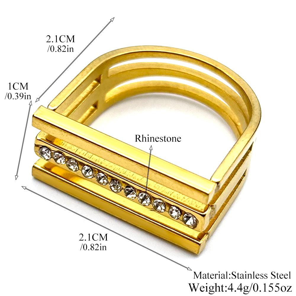 Minimalist Multi-Layer Rhinestones D-Shaped Ring For Women Men Stainless Steel Gold Color Finger Ring Statement Jewelry Gift