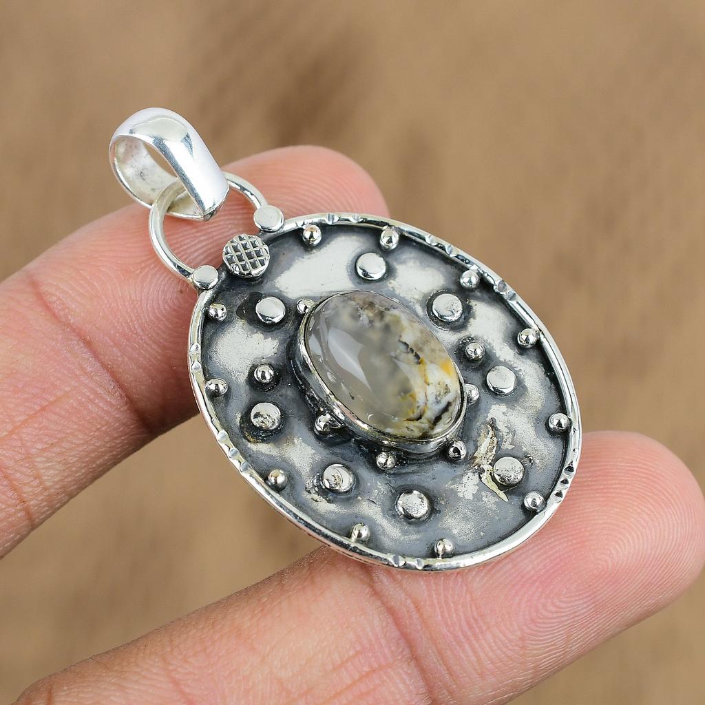 Easter Deal Sterling Silver Natural Plume Agate Wedding Unique Sister Pendant