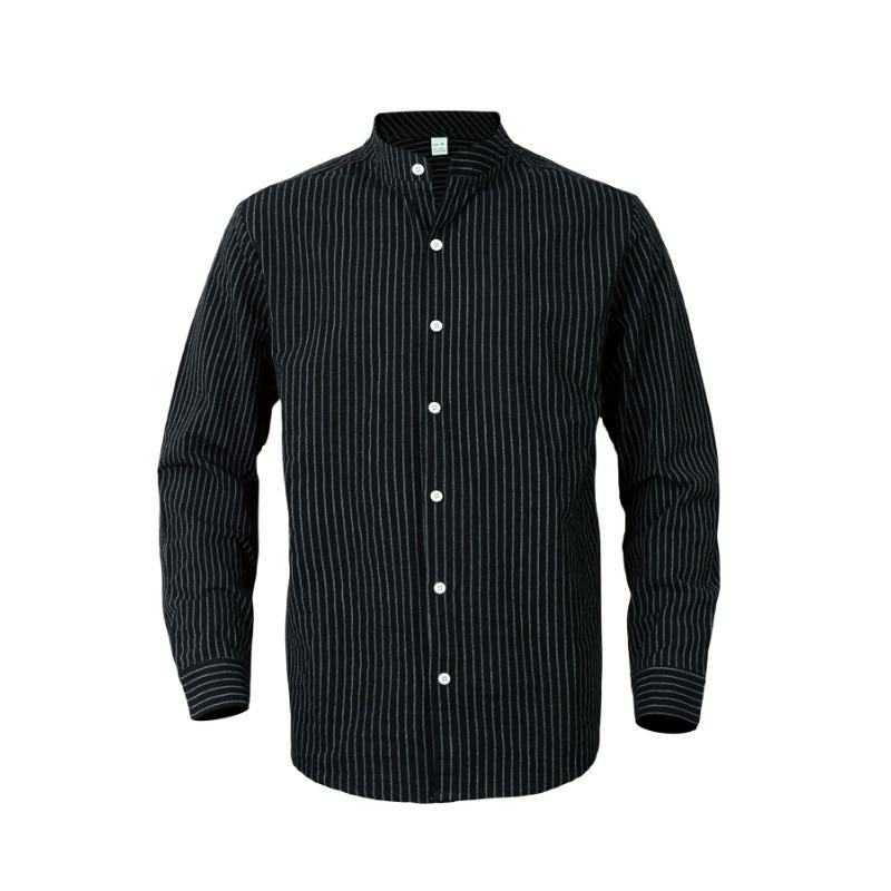 Men Striped Long Sleeve Stand Collar Casual Business Linen Shirt