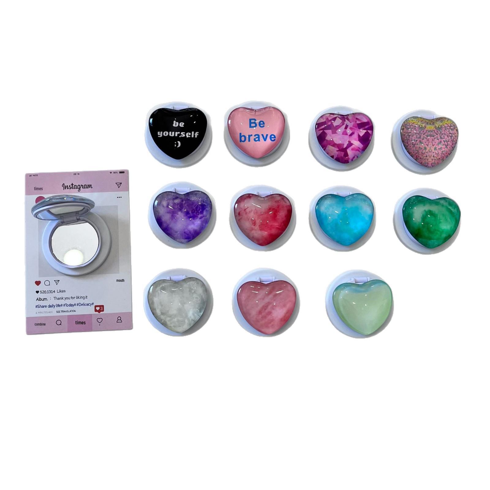 Heart-Shaped Magnetic Mirror Flip Phone Stand & Holder for Dramas - Korean Style Magnetic-Flip Cover Heart Mirror-Rose Red