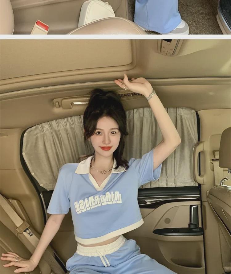 Dámský letní sportovní ležérní dvoudílný oblek: Polokošile a kalhoty s riasením