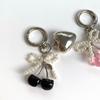 3D  Cherry Keychain Pearl Bow Silver Heart Pendant Keyring Women'S Bag Accessories Gifts