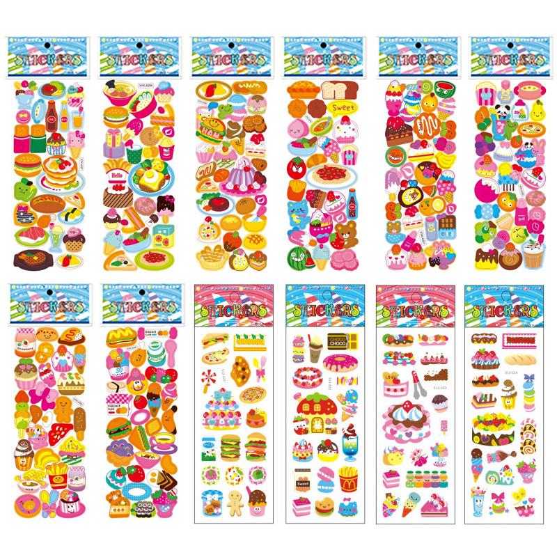 12 Sheets/Pack Kids Stickers 3D Puffy Bulk Cartoon Zoo Animal / Fruits Various Scrapbooking Stickers for Girl Boy Birthday Gift