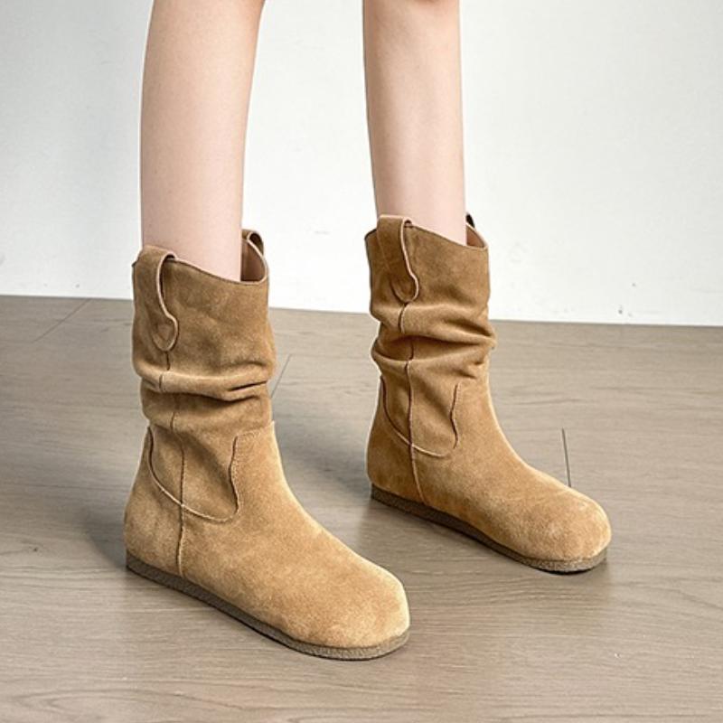 Women Ankle Boots Casual Flats Shoes Suede New 2025 Trend Woman Sneakers Pleated Winter Snow Boots Walking Botas Mujer