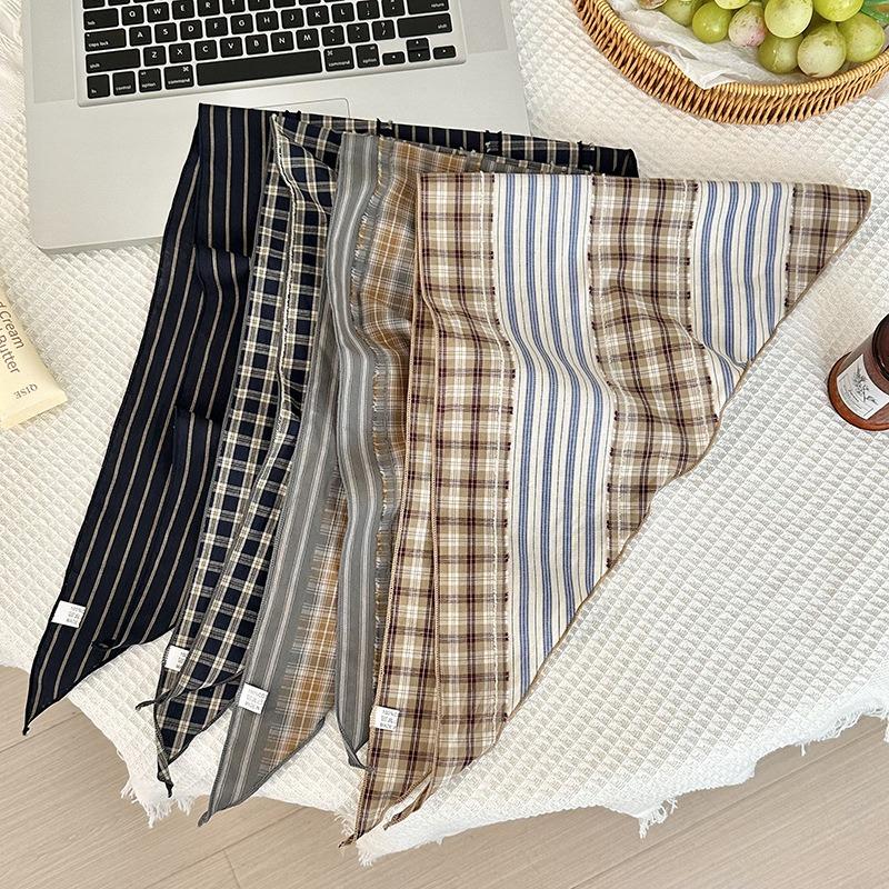 Triangular Small Scarf Scarf Women's New Literary Plaid High-end Neck Protection Headscarf Waist Silk Scarf Tie Headband