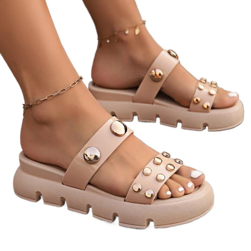Women Platform Ssandals High Heels Slippers Summer Flip Flops Beach Sandals Femme Designer New Rivet Party Dress Slides