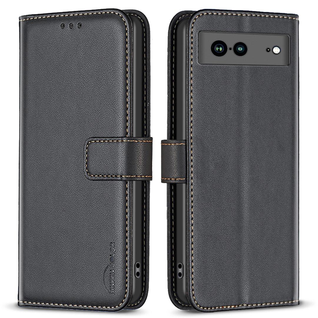 

BINFEN COLOR BF17 For Google Pixel 7a Wallet Phone Cover Anti-Scratch PU Leather Phone Stand Case Black