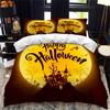 Halloween Duvet Cover King Microfiber Medieval Haunted Castle With Garden Pumpkins Dark Clouds Scary Nights Print Bedding Set