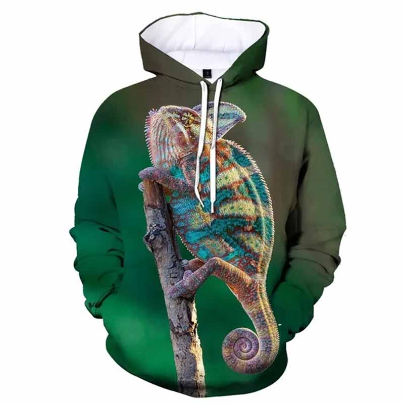 Chameleon Lizard Hoodie Animal 3D Print Men Women Streetwear Hoodies Oversized Pullover Hooded Sweatshirts Kids Tops Clothing