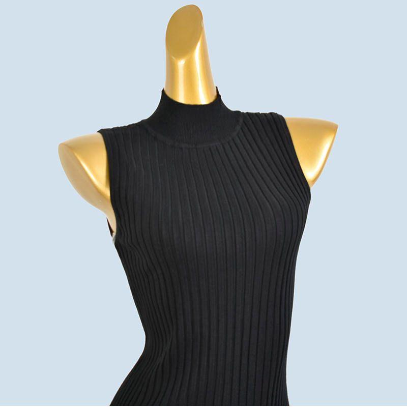 Foreign Trade Order Half-high Collar Backless Slimming High Elastic Dress Four Seasons Inner Wear Thread Sleeveless Knitted Hip Skirt