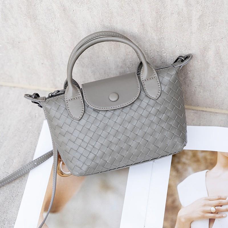 Handwoven Leather Crossbody Bag Adjustable Strap Dumpling Shape Medium Size Fashion Accessory