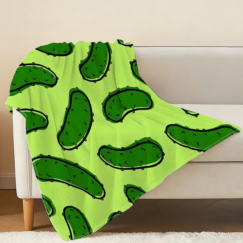 Cartoon Cucumber Fleece Blanket - High-Density Plush, Soft & Warm Cozy Throw for Home, Christmas & Halloween