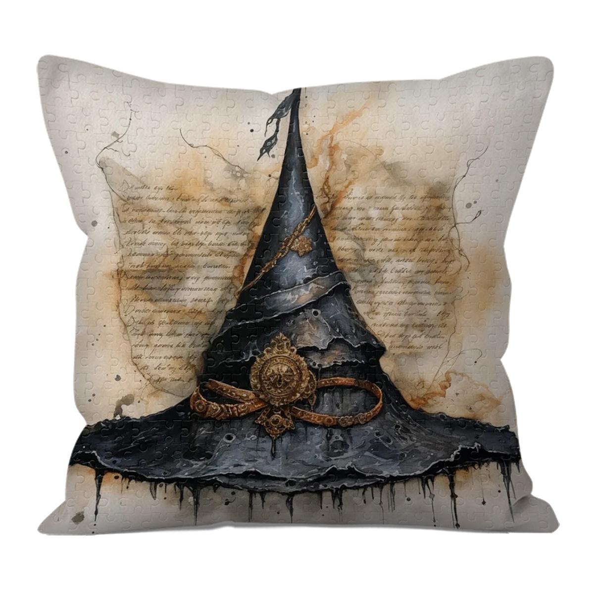 

1pc Halloween Pillowcase Terrifying Decoration Black Cat Spider Terrifying Pumpkin Witch Hat Design 18x18Inch