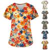 Women's Fashion V-neck Short Sleeve Workwear With Pockets Printed Tops