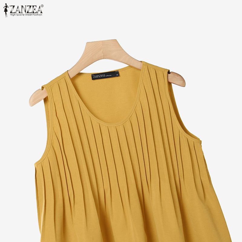 ZANZEA Women Casual Round Neck Solid Color Loose Sleeveless Tank Tops