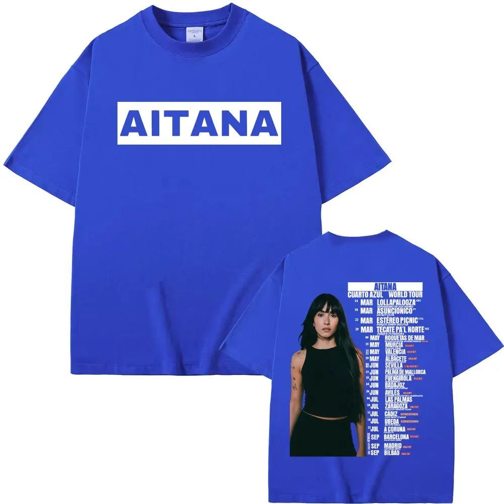Aitana Cuarto Azul World Tour Portrait Dual-Sided Oversized T-Shirt Spanish Pop Singer Merch Fan Casual Streetwear Unisex Black T-shirt