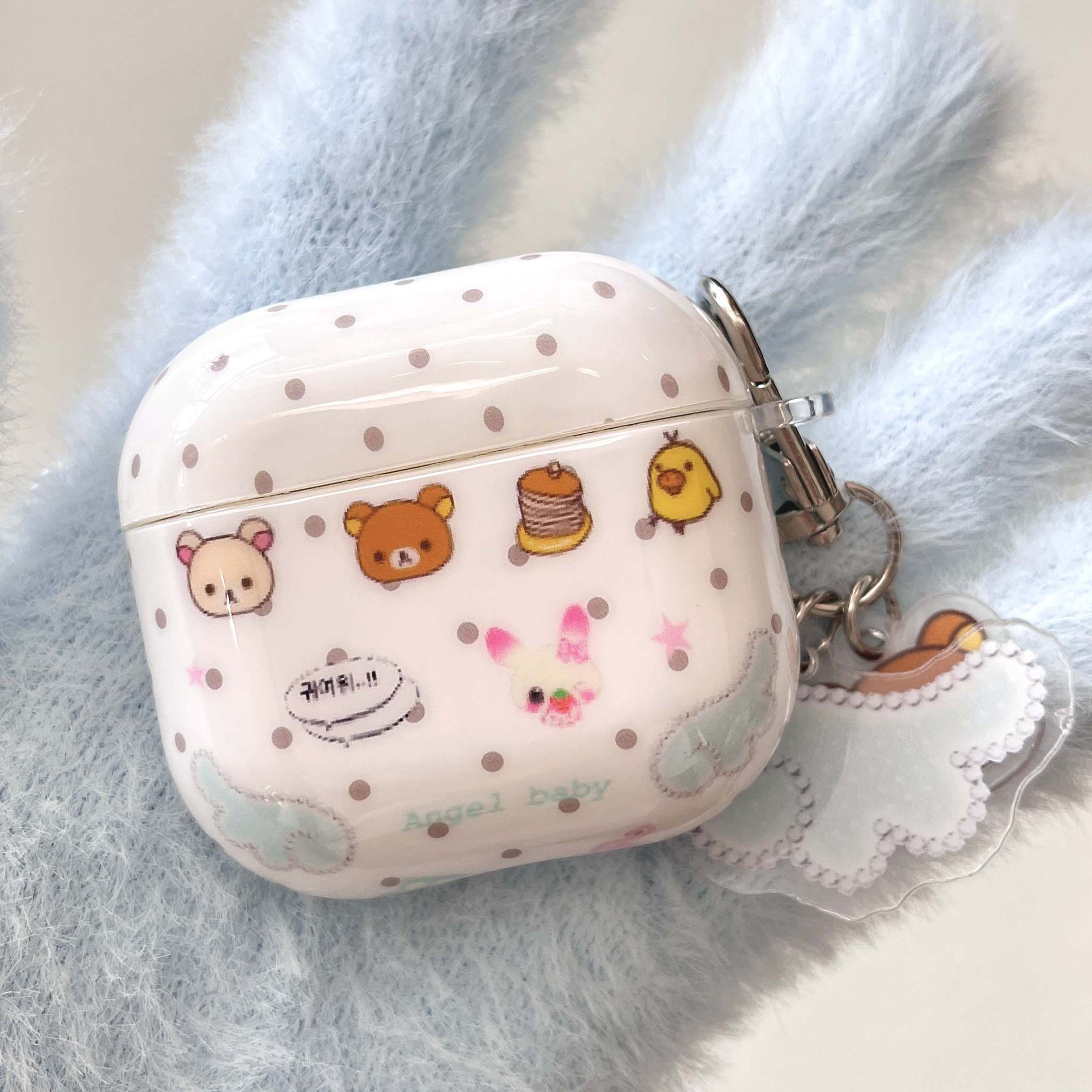 

Cute bear imd White blue wings earphone case wireless bluetooth charging box for apple airpods 4 3 2 1 pro 2nd capa For airpods 1 2