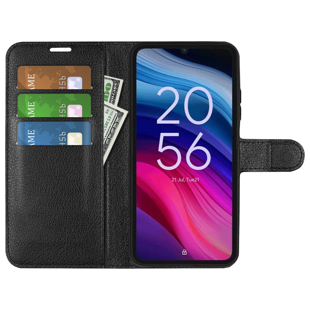 

For TCL 505 Case Litchi Texture Shockproof Leather Wallet Phone Cover Black