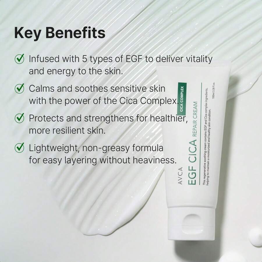 AVCA EGF Cica Repair Cream 100ml For Sensitive Skin, Redness Relief, And Hydration