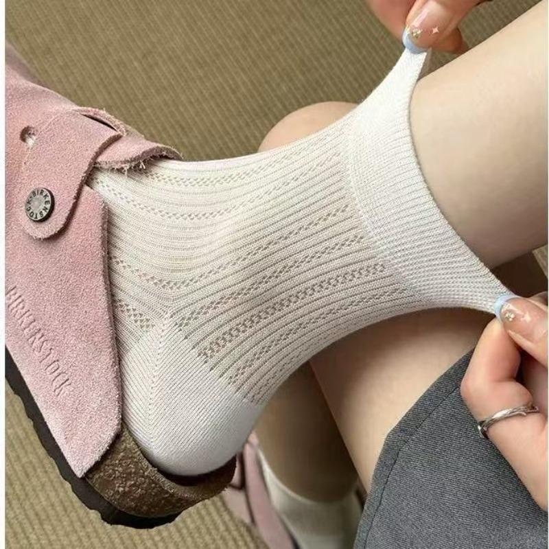 Female Summer Thin New Cotton Lovely Ballet Style Hollow Mesh Breathable Short Tube Socks