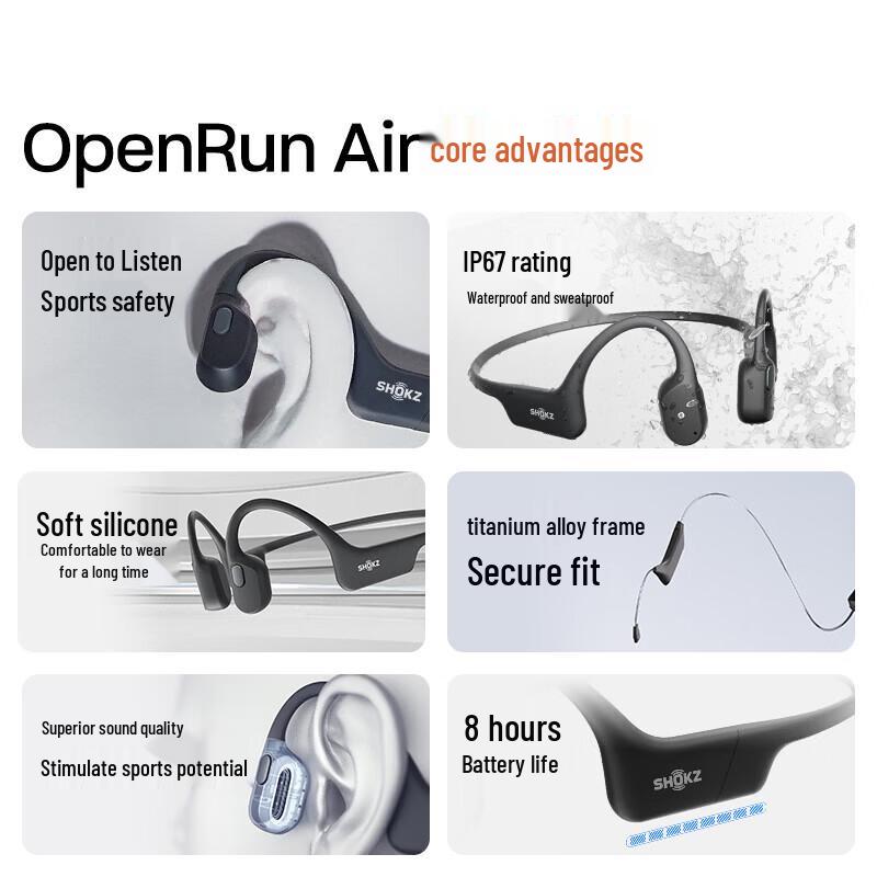 Shokz OpenRun Air Bone Conduction Bluetooth Sports Headphones
